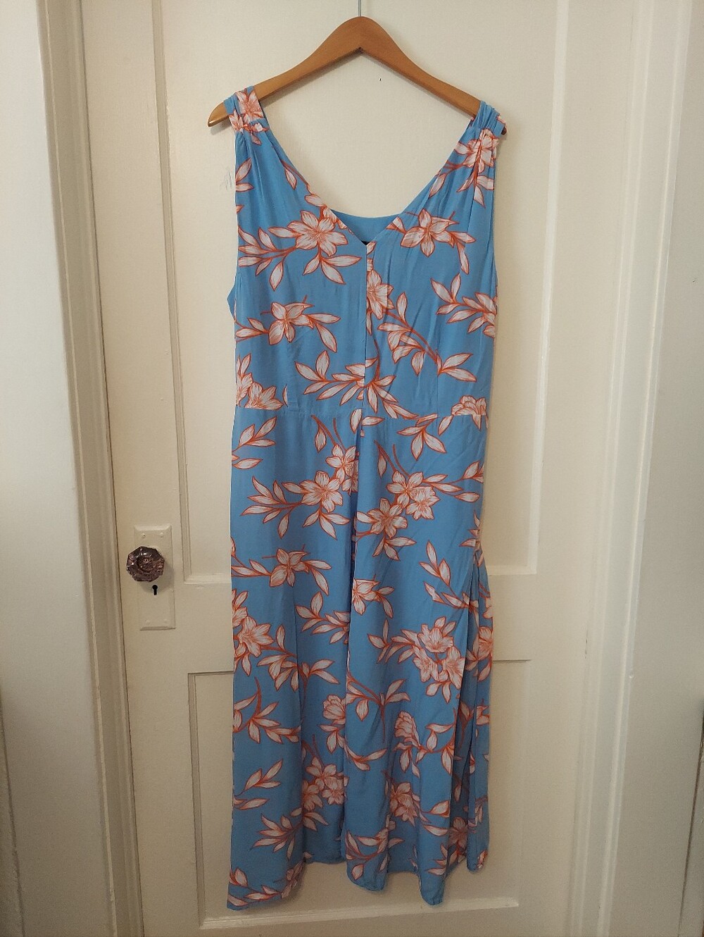 Talbots Fit & Flare Dress Womens 16 Midi Flowing Hibiscus resort Office Work